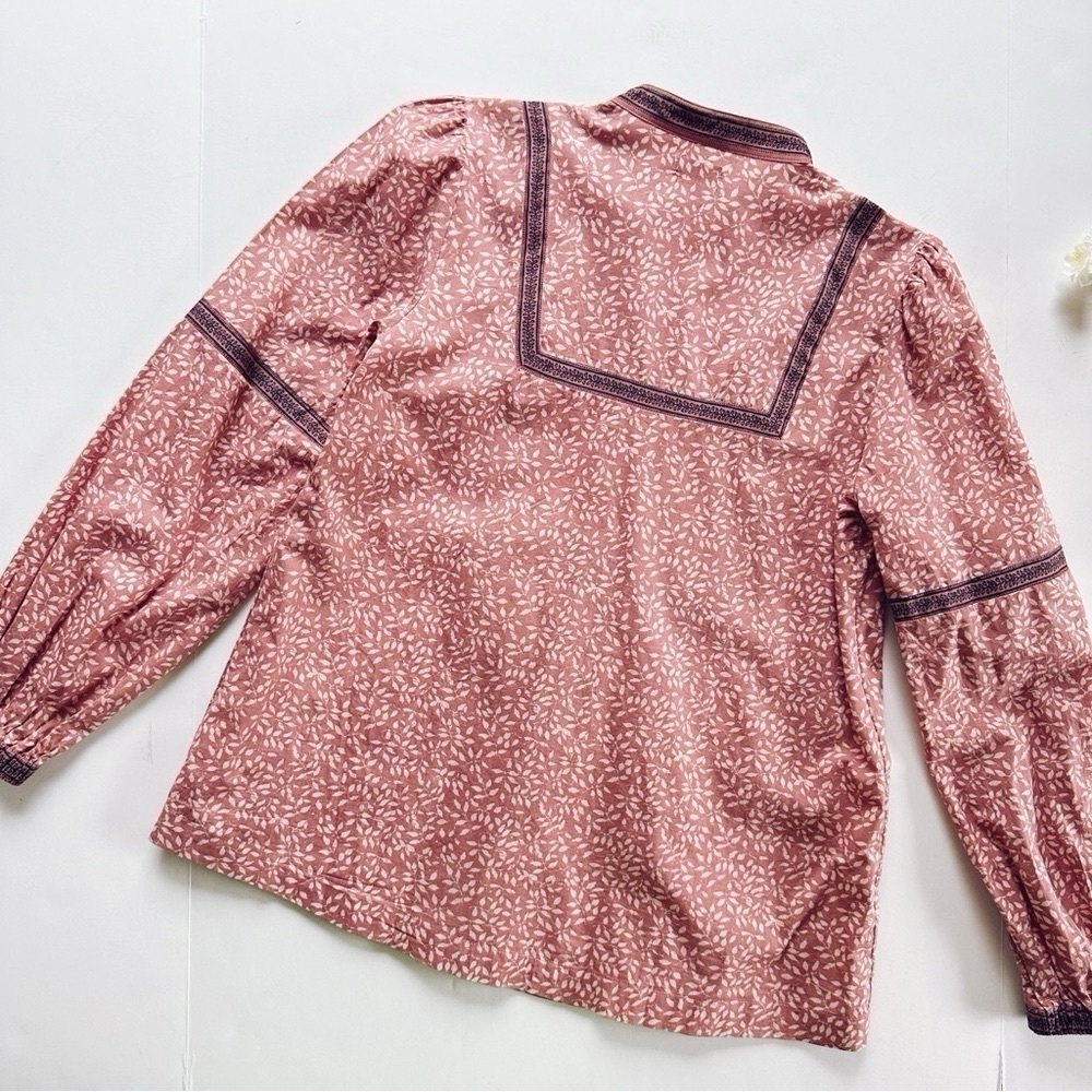 NWOT Faherty Women’s Aurora Top VLK Mauve Leaf Batik Organic Cotton Size XS - Picture 6 of 8